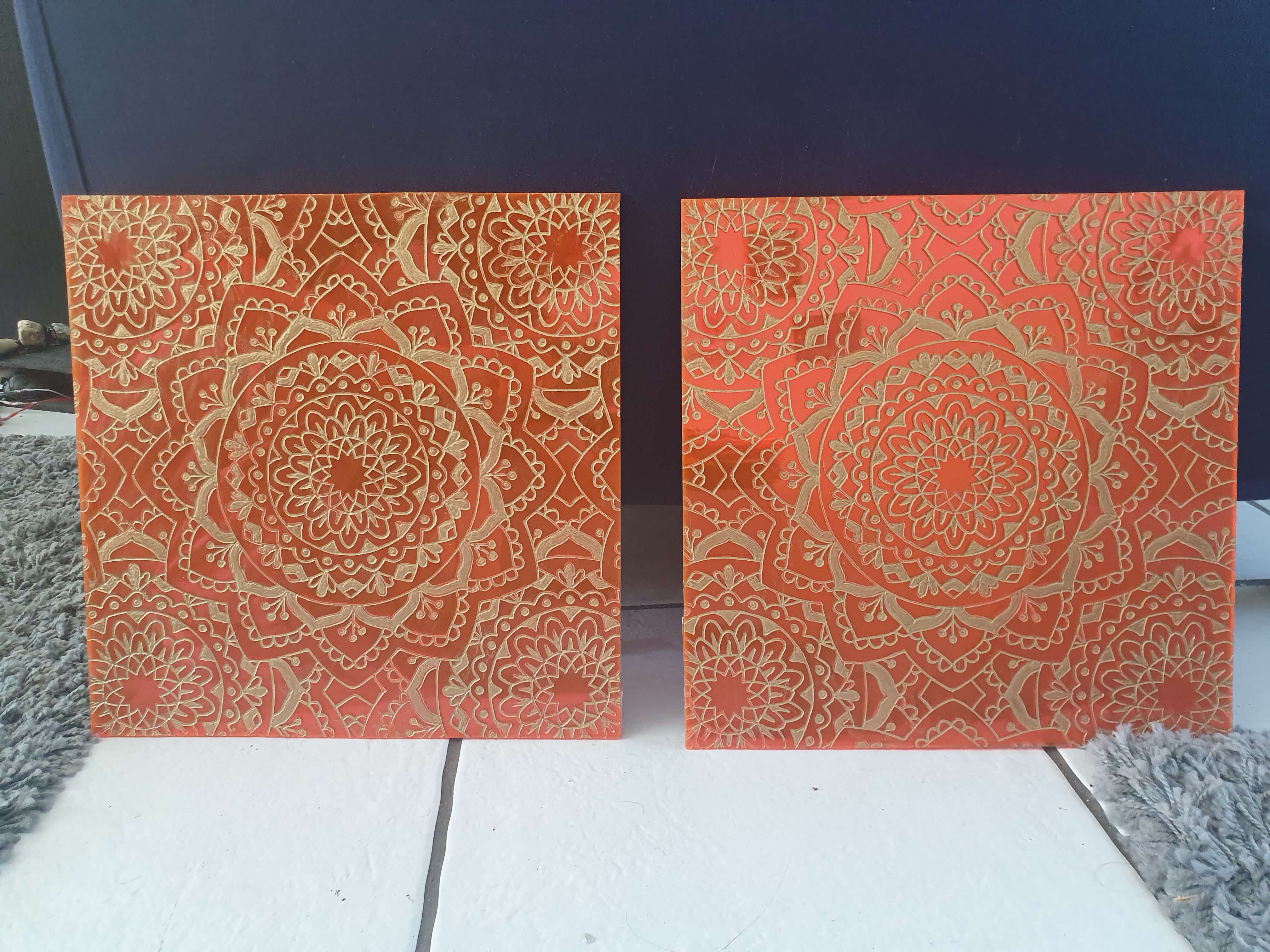 Orange Mandala Engraving with gold filling